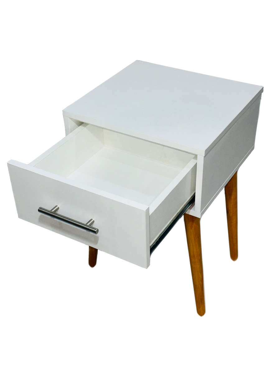 Tall-Legged Single-Drawer Nightstand - White