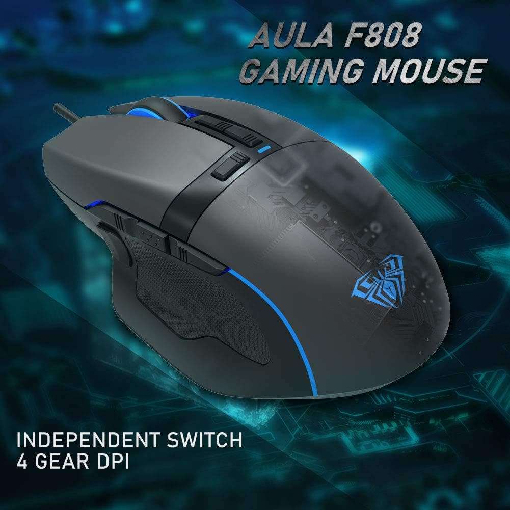 AULA F808 10 Button Gaming Mouse -RGB Backlit- DPI Adjustable