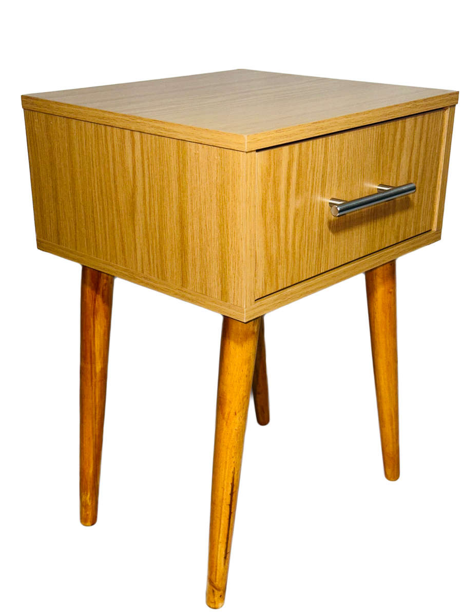 Tall-Legged Single-Drawer Nightstand- Natural Oak