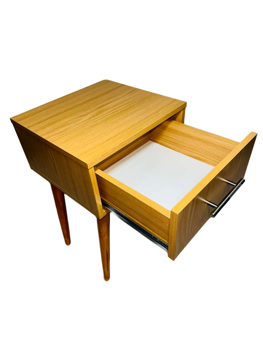 Tall-Legged Single-Drawer Nightstand- Natural Oak