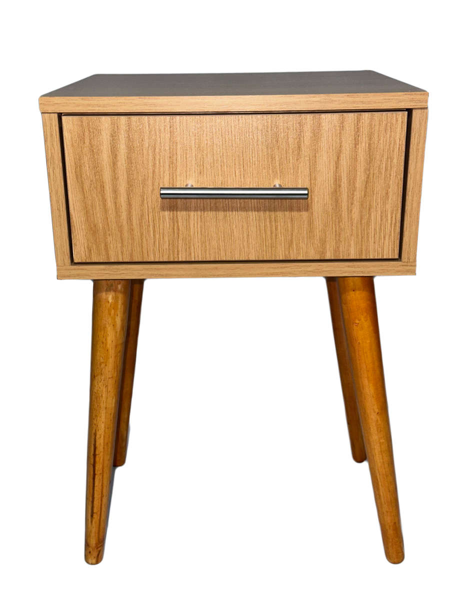 Tall-Legged Single-Drawer Nightstand- Natural Oak