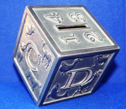 Silver Plated ABCD Cube Money Box Baby Gift