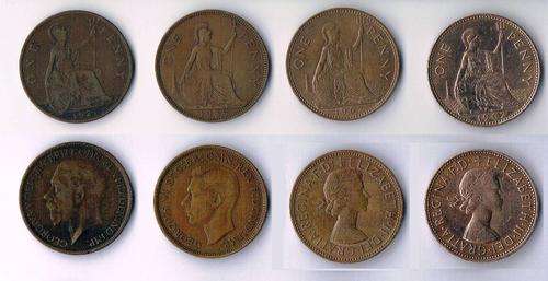4 X UK 1 pennies (1927,1939,1967,1967)  *As per Scan*