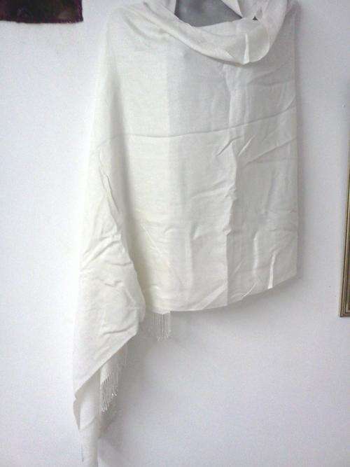 **Free Shipping** Cream Thick and Smooth Pashmina Shawl with Beaded Tassles