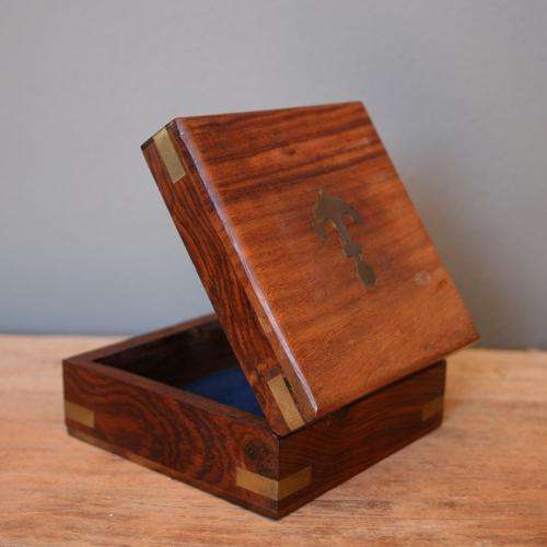 Hand made wooden box with brass inlay