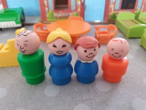 Vintage Fisher Price 1980s Tudor Doll House with Little People, Furniture - Good Used Condition