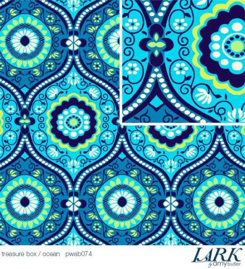 Amy Butler Lark Quilting Fabric (Treasure Box in blue) 0.5 yard - Rare OOP