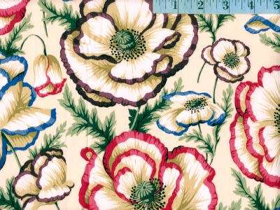 Philip Jacobs Quilting Fabric (PJ59 Banded Poppy in natural) 0.5 yard - Rare OOP