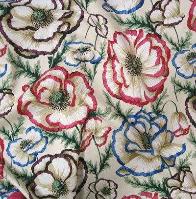 Philip Jacobs Quilting Fabric (PJ59 Banded Poppy in natural) 0.5 yard - Rare OOP