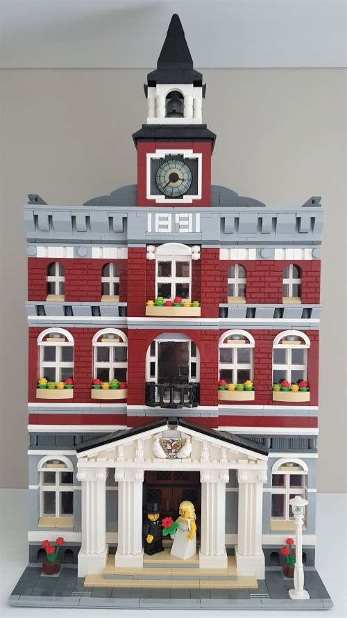 Dark Red Rebuild of Lego Town Hall Set - Not original set, no manuals, no box