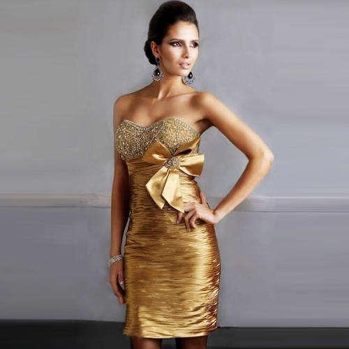 Gold pencil off  shoulder lace up back  cocktale dress SEXY !!!