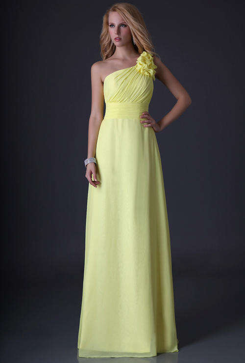 Yellow one shoulder  lace up back  cocktale evening dress !!!