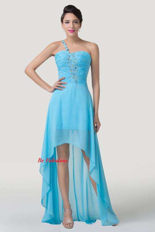 NEW INN High low skirt Blue one shoulders chiffon evening cocktale dress !!!