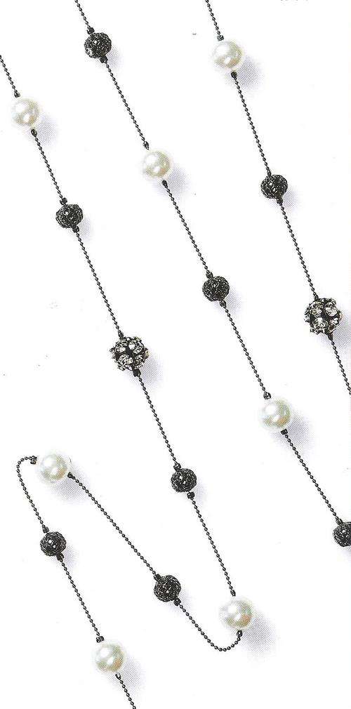 NEW! Gunmetal Necklace - White Pearl & Crystal - FREE Pouch!