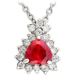 STERLING SILVER RUBY SIMULATED DIAMOND PENDANT NECKLACE