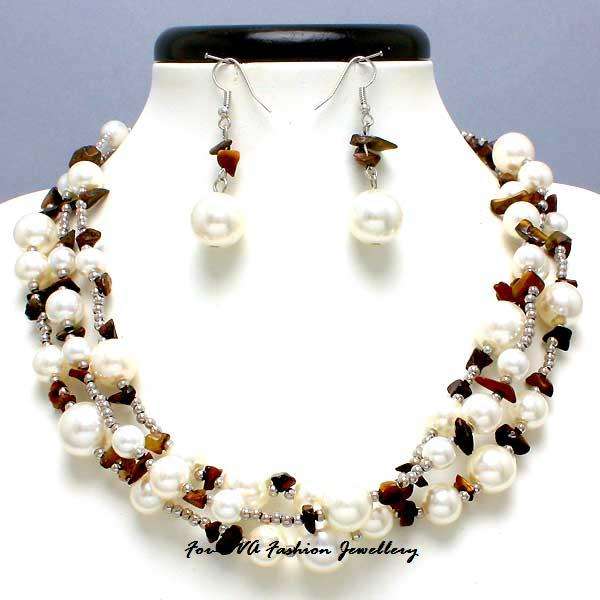 LADIES SEMI-PRECIOUS STONES F/WATER PEARL NECKLACE SET
