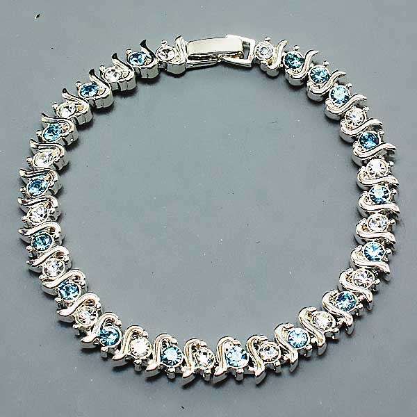 RHODIUM SILVER AAA GRADE AQUAMARINE SWAROVSKI BRACELET