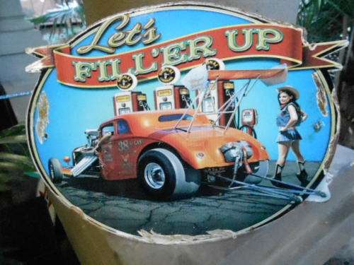 lets filler up metal sign