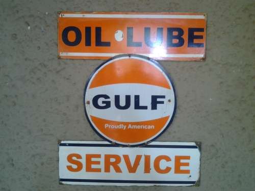 gulf oil lube service metal sign