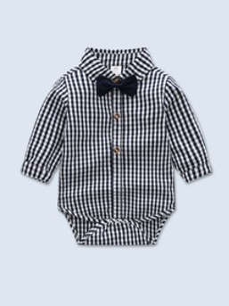 Cotton Gingham Bow Collared Bodysuit