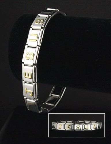STERLING EP & 14K GOLD EP "JESUS" ITALIAN CHARM BRACELET