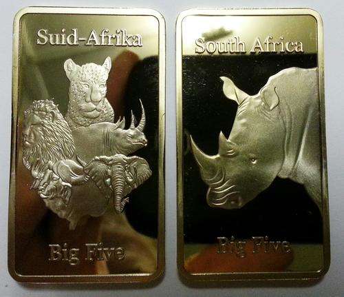 The all new Big 5 Rhino 1oz .999 24k Gold Clad bar.