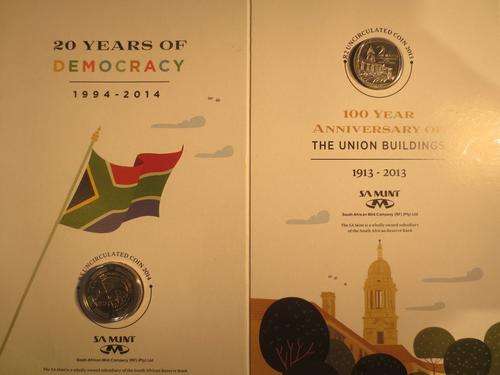 Last 5 x Special release UNC 20 years of democracy R5 & 100 Years Union Building R2 Coin Set