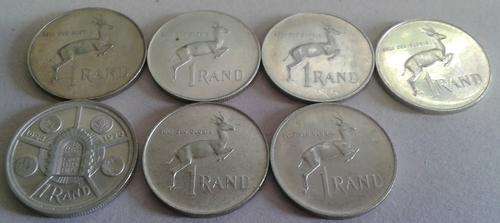 7 x Silver R1 coins (1970 to 1976) UNC and all from SA Mint packs