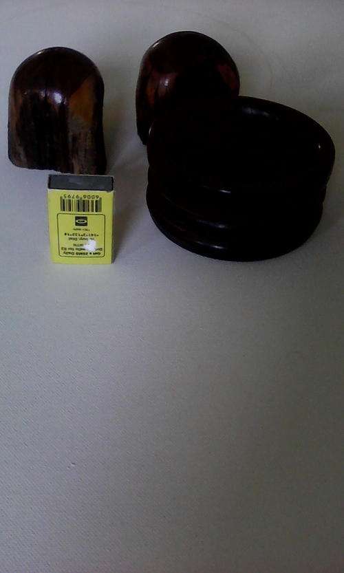 rustic carved salt and pepper set plus wooden bowl