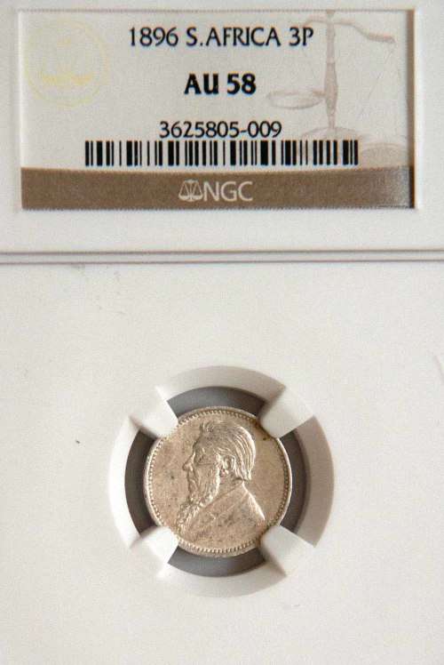 1896 ZAR 3P (Tickey) NGC AU 58