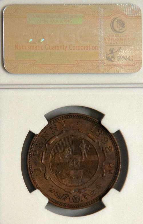 1892 ZAR Penny NGC MS 62 BN