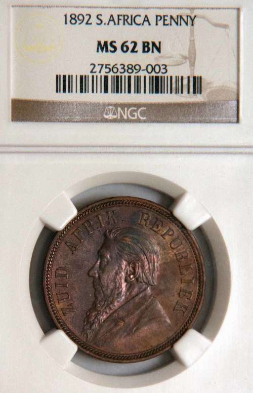 1892 ZAR Penny NGC MS 62 BN
