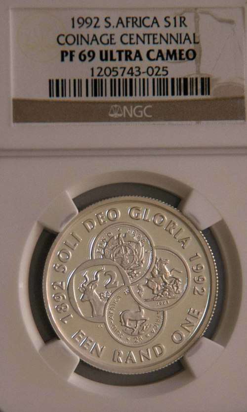 1992 South Africa Silver R 1 Coinage Centennial PF 69 Ultra Cameo