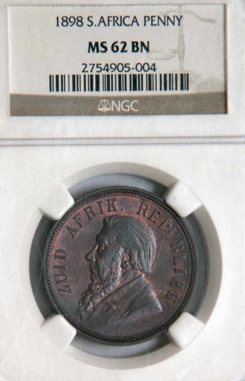 1898 ZAR Penny NGC MS 62 BN