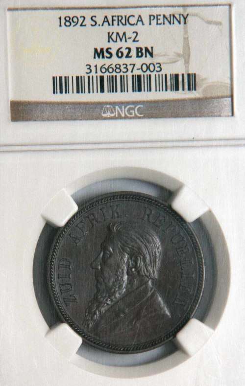 1892 ZAR Penny NGC MS 62 BN