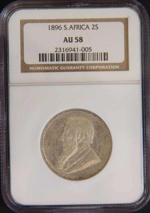 ZAR  - 1896 - 2 SHILLINGS- NGC - AU 58