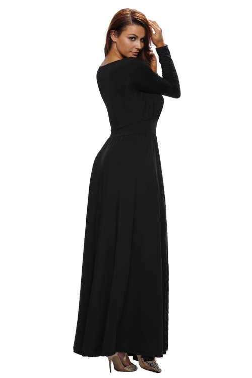 Black Super Classy Long Sleeves Double Slit Long Maxi Dress