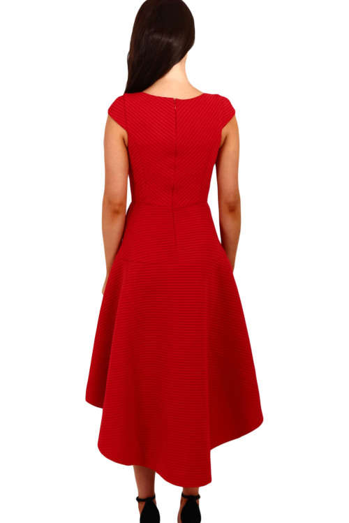 Red Stripe Dip Hem Midi Swing Dress