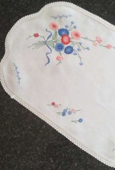 Attractive embroidered linen three piece dresser set