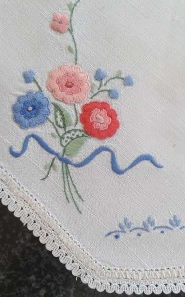 Attractive embroidered linen three piece dresser set