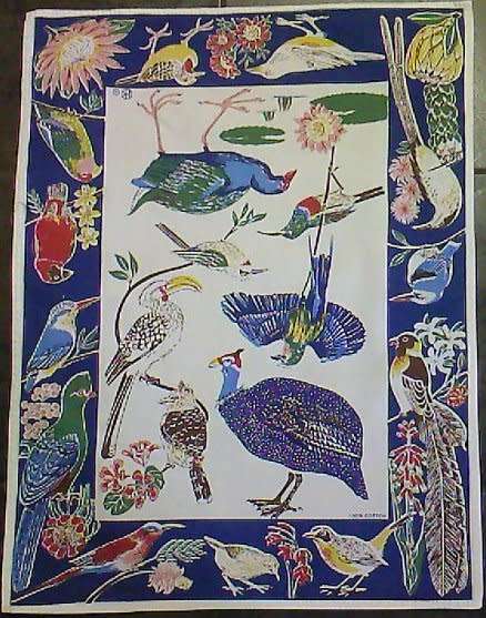 Vintage cotton South African birds and flowers kitchen towel