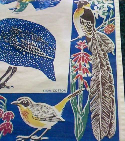 Vintage cotton South African birds and flowers kitchen towel