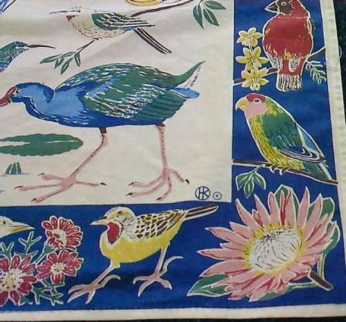 Vintage cotton South African birds and flowers kitchen towel