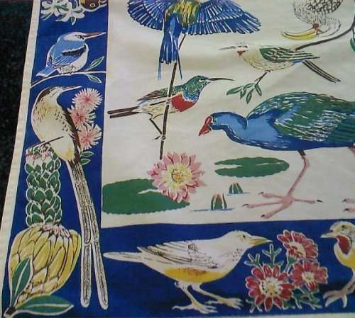 Vintage cotton South African birds and flowers kitchen towel