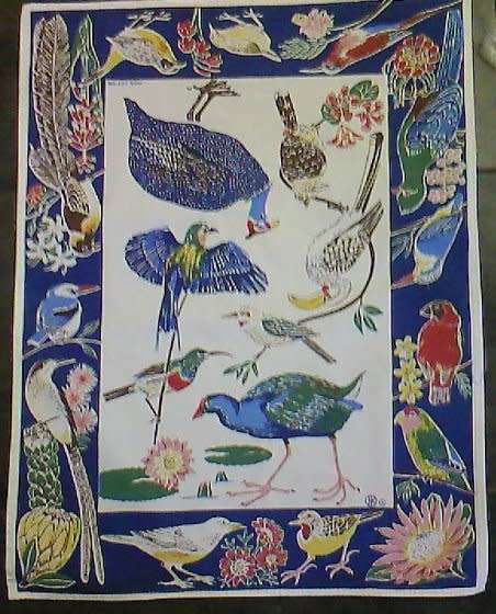 Vintage cotton South African birds and flowers kitchen towel