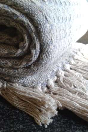 Grey blue cotton throw / blanket 170cm x 230cm