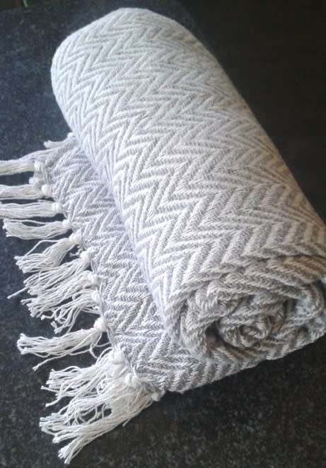 Grey cotton throw / blanket 127cm x 152cm