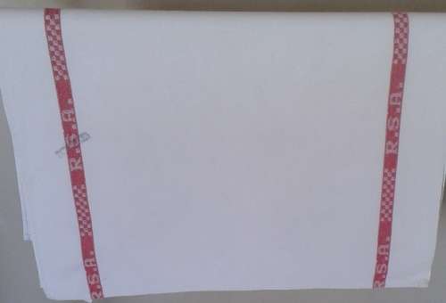 Two vintage linen kitchen glass cloths red stripes