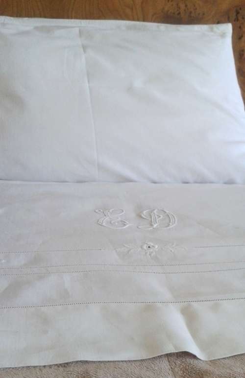 Antique linen bed sheet monogram ED