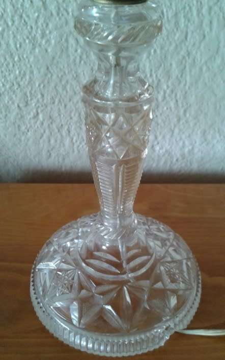 Large vintage cut glass table lamp and shade